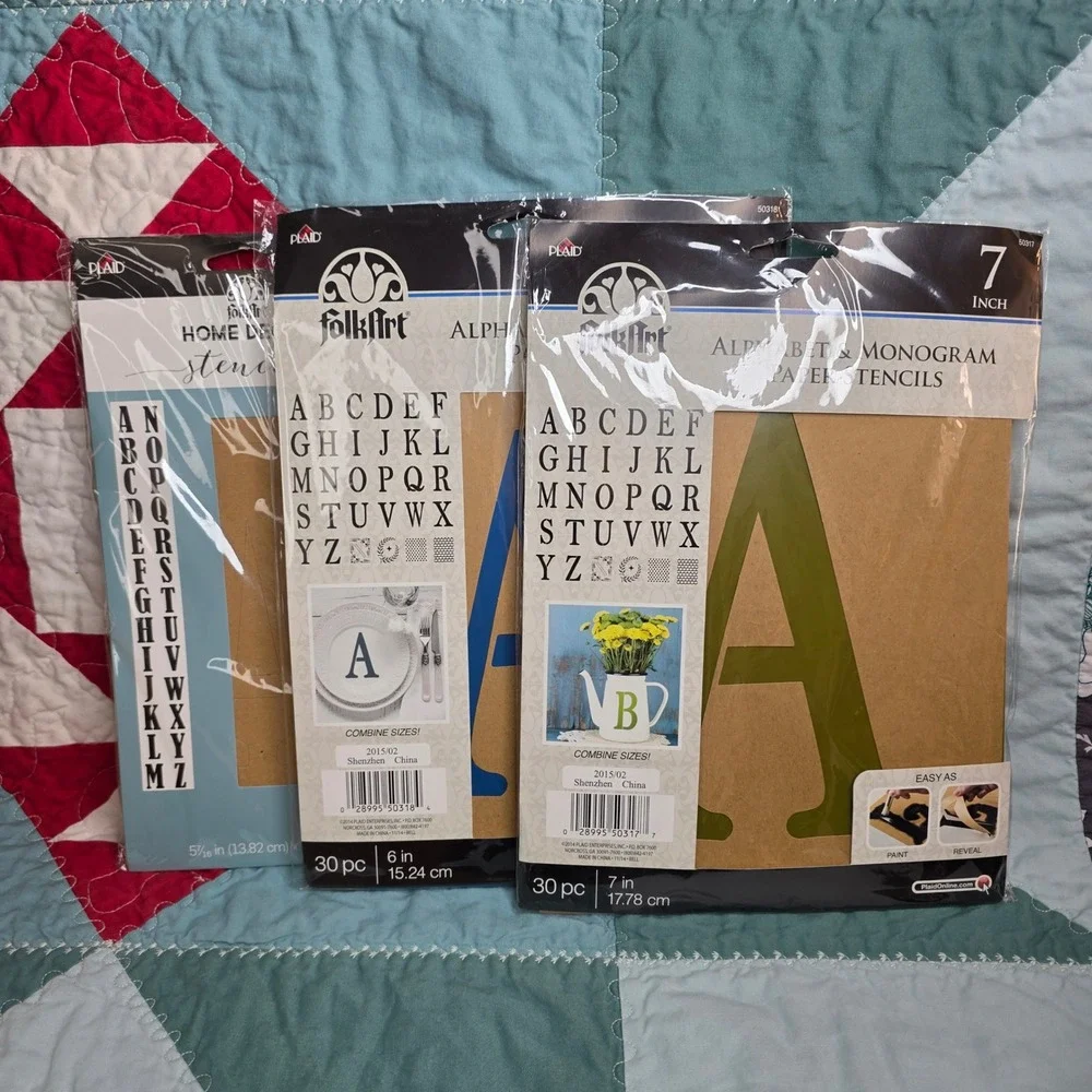 FolkArt Alphabet Monogram Home Decor Paper Stencils Lot of 3 50317 50318 34948